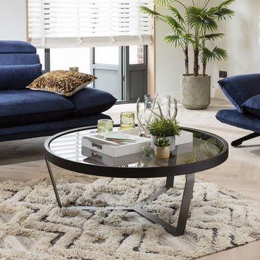 Quatropi Quatropi Round Coffee Table Ø 100cm Smoked Glass - Grey Metal Tri-Frame Base