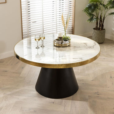 Quatropi Quatropi Round Dining Table 140cm White Ceramic Marble Effect Top
