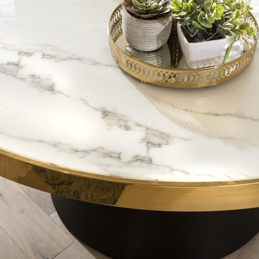 Quatropi Quatropi Round Dining Table 140cm White Ceramic Marble Effect Top