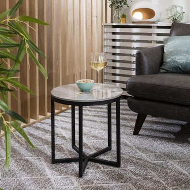 Quatropi Quatropi Round Lamp Table - Grey Ceramic Marble Side End Table 44cm
