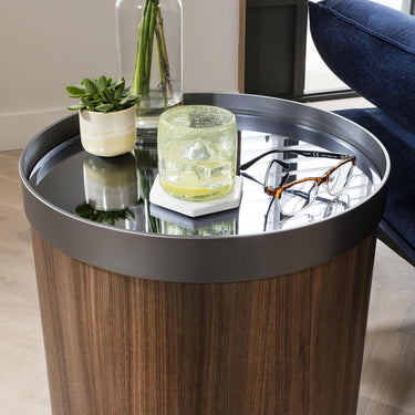 Quatropi Quatropi Round Side Table Ø 45cm Brown Walnut - Premium Metal Ring Accent