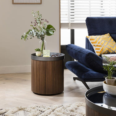 Quatropi Quatropi Round Side Table Ø 45cm Brown Walnut - Premium Metal Ring Accent
