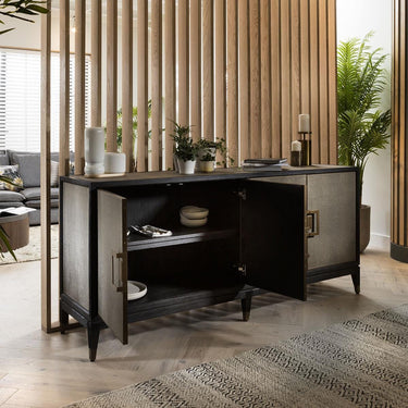 Quatropi Quatropi Shagreen Sideboard 200cm Gold - Black Oak Cabinet, 4 Doors, PU Leather