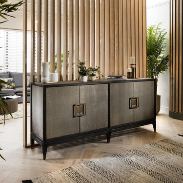 Quatropi Quatropi Shagreen Sideboard 200cm Gold - Black Oak Cabinet, 4 Doors, PU Leather