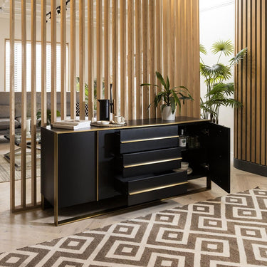 Quatropi Quatropi Sideboard Cabinet 180cm Matte Black & Brass Frame & Black Ceramic Top