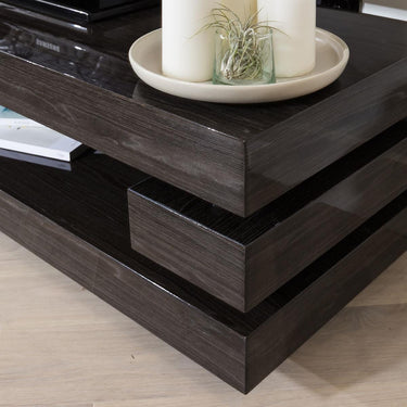 Quatropi Quatropi Small TV Stand 120cm Dark Brown Smoked Oak Gloss - AV Shelf, 34cm Tall