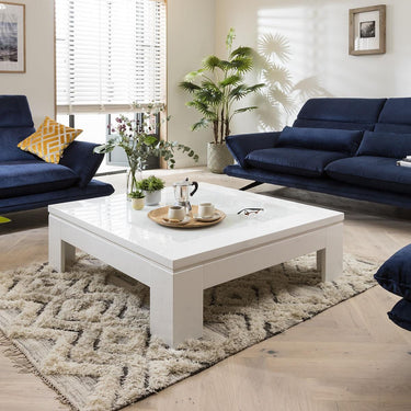 Quatropi Quatropi Square Coffee Table 120cm White Gloss - Glass Top