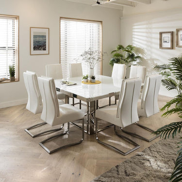 Quatropi Quatropi Square Dining Table 150cm White Gloss - Glass Top & Silver Metal Legs