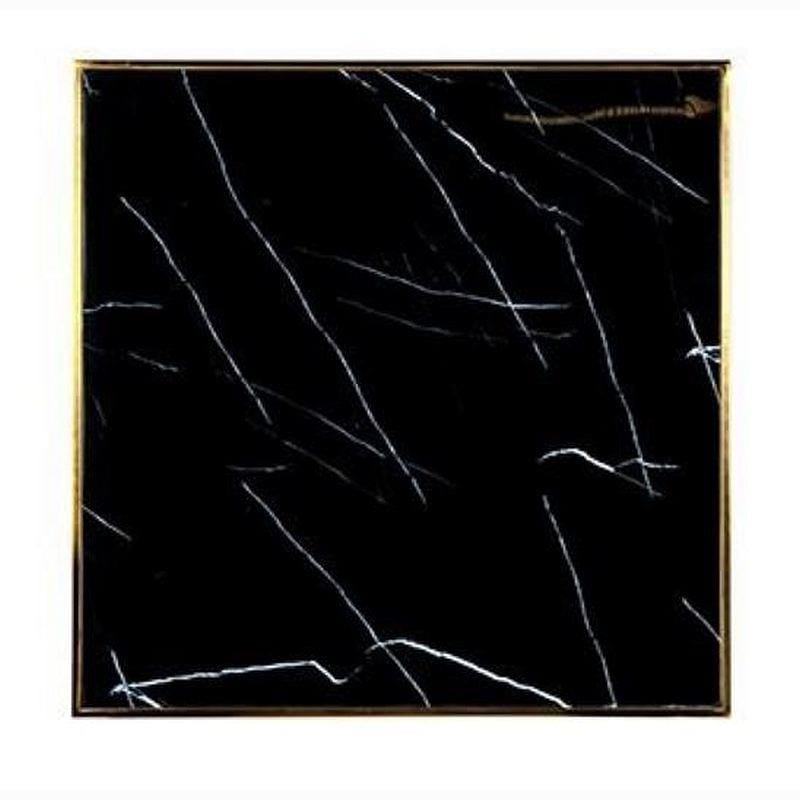 Quatropi Quatropi Square Dining Table Black Marble Look Glass Top Gold Trim 70 cm