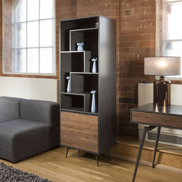 Quatropi Quatropi Tembie Tall Bookcase / Display Cabinet Rich Walnut / Grey