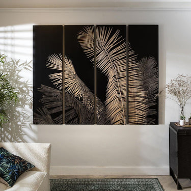 Quatropi Quatropi Wall Art - Hand Carved Black Wood Wall Decor Panels - 180x150cm