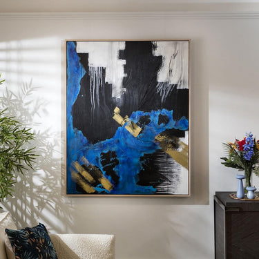 Quatropi Quatropi Wall Art - Hand Painted Blue & Black Wall Decor With Frame - 120x150cm