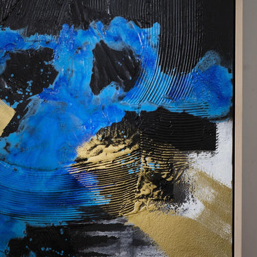 Quatropi Quatropi Wall Art - Hand Painted Blue & Black Wall Decor With Frame - 120x150cm