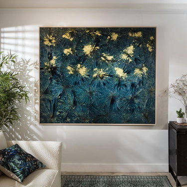 Quatropi Quatropi Wall Art - Large Hand Painted Green & Blue Wall Decor - 180x150cm