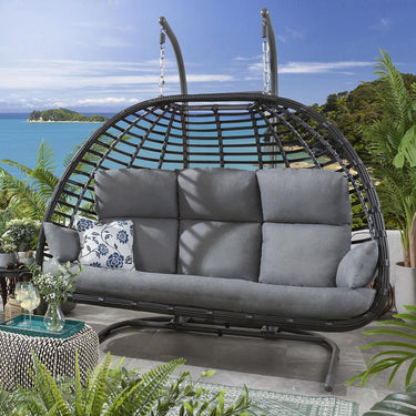 Quatropi Quatropi XL Garden Hanging Hammock Chair - Grey Outdoor Bamboo Rattan