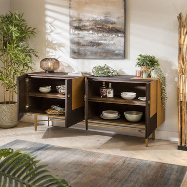 Quatropi Retro Modern 4 Door Sideboard Buffet Cabinet Brown Natural Wood 200cm