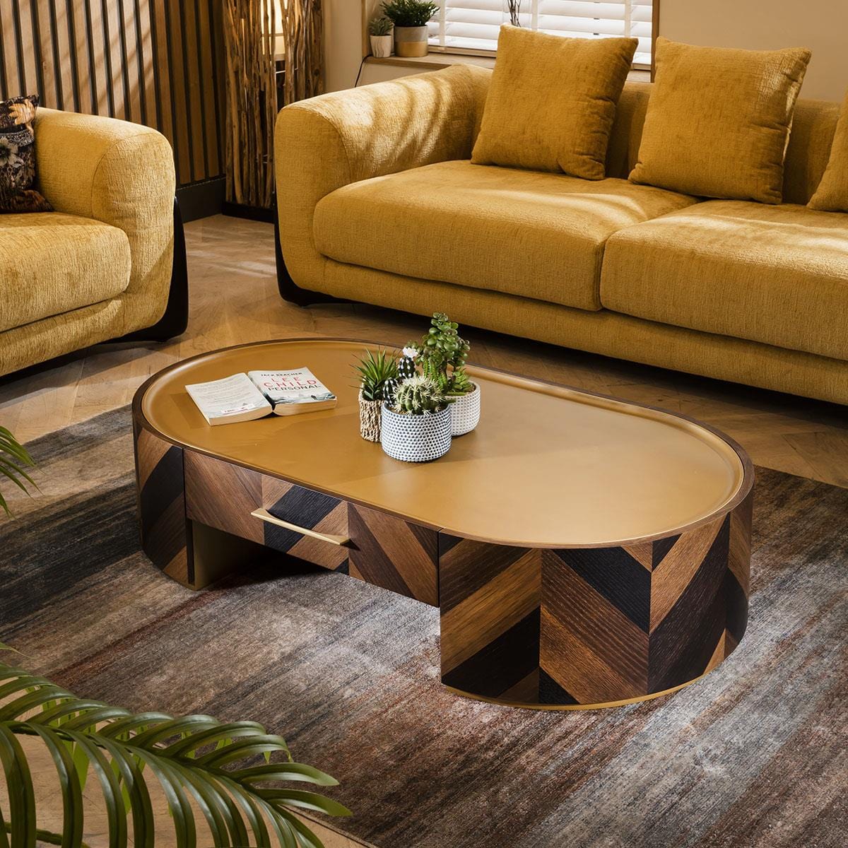 Quatropi Rodez Oval Coffee Table with Drawer Brown