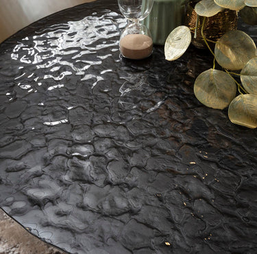Quatropi Round Black Glass Coffee Table with Gold Frame Modern Black and Gold Design 100cm