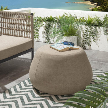Quatropi Round Garden Patio Footstool Pouf Modern Outdoor Beige Fabric 70cm
