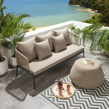 Quatropi Round Garden Patio Footstool Pouf Modern Outdoor Beige Fabric 70cm