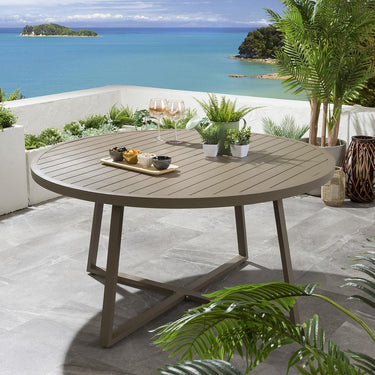 Quatropi Round Large 6 Seater Garden Dining Table Premium Beige Aluminium 150cm