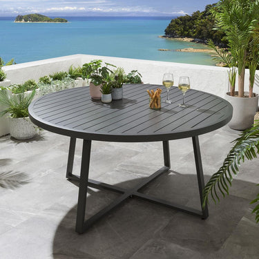Quatropi Round Large 6 Seater Garden Dining Table Premium Grey Aluminium 150cm