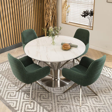 Quatropi Round Oval Ceramic Extending 4 Chair Dining Set White Green 120-160cm
