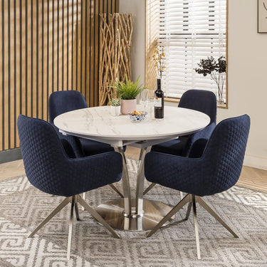 Quatropi Round Oval Ceramic Extending 4 Seater Dining Set White Blue 120-160cm