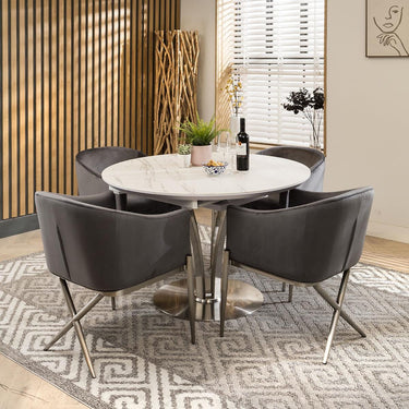 Quatropi Round Oval Ceramic Extending 4 Seater Dining Set White Grey 120-160cm