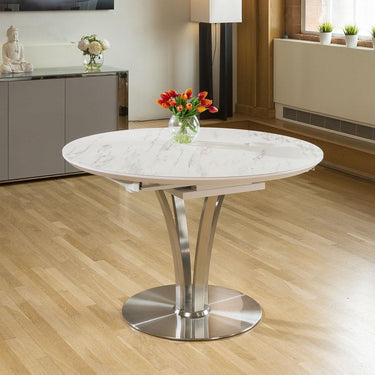 Quatropi Round Oval Ceramic Extending 4 Seater Dining Set White Grey 120-160cm
