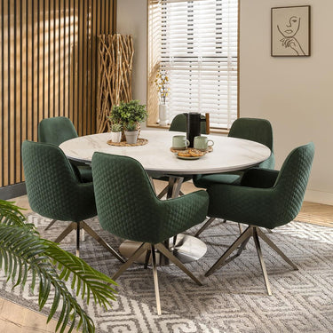 Quatropi Round Oval Ceramic Extending 6 Chair Dining Set White Green 120-160cm