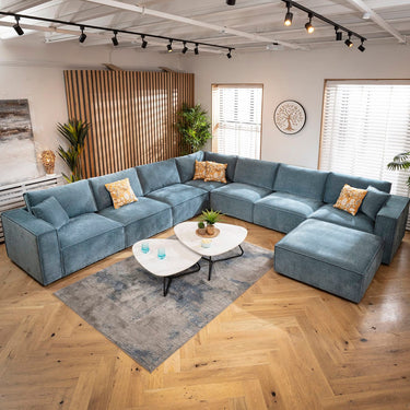 Quatropi Rupert Large 7 Seater Modular Corner Sofa Aqua Blue 386x386cm 17