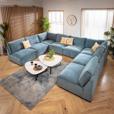 Quatropi Rupert Large 8 Seater Modular U-Shape Corner Sofa Aqua Blue 374x276cm 18
