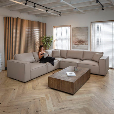 Quatropi Rupert Leather Left-Hand Armed Modular Sofa Section Mushroom 110x98cm