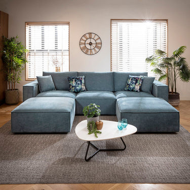 Quatropi Rupert Modern 3 Seater Modular U-Shape Chaise Sofa Aqua Blue 309x196cm 4