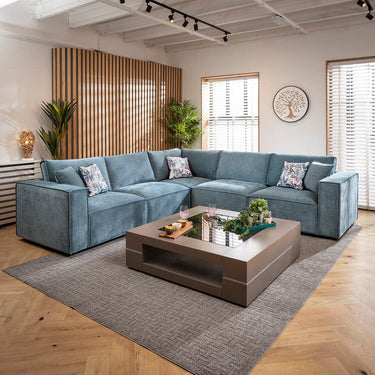 Quatropi Rupert Modern 5 Seater Modular Corner Sofa Aqua Blue 297x297cm 14