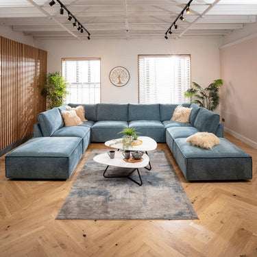 Quatropi Rupert Modern 6 Seater Modular U-Shape Chaise Sofa Aqua Blue 374x285cm 10