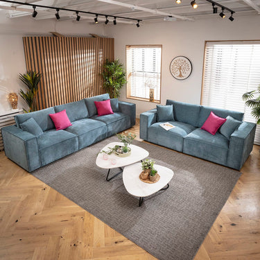 Quatropi Rupert Small 3 & 2 Seater Sofa Set Aqua Blue Woven Fabric 1+2S
