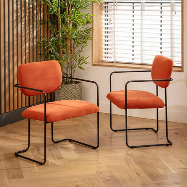 Quatropi Sasha Cord Fabric Carver Dining Chair Terracotta Orange