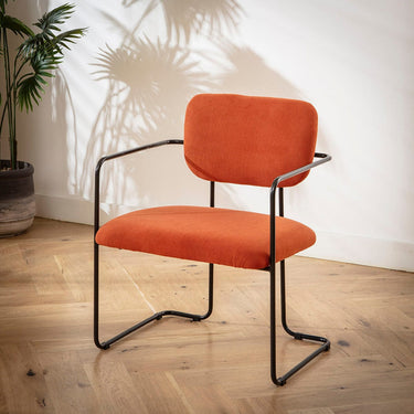 Quatropi Sasha Cord Fabric Carver Dining Chair Terracotta Orange