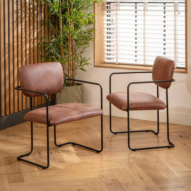 Quatropi Sasha Faux Leather Carver Dining Chair Antique Brown