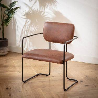 Quatropi Sasha Faux Leather Carver Dining Chair Antique Brown