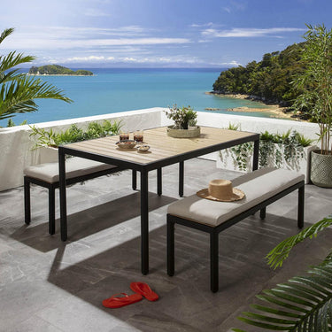 Quatropi Sassari Outdoor Garden 4 Seater Dining Set Table & Bench Chairs Grey