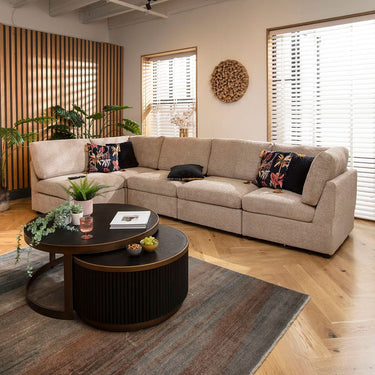 Quatropi Sectional Corner Sofa 6 Seater Modern L Shape Couch Beige Boucle Fabric