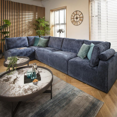 Quatropi Sectional Corner Sofa 6 Seater Modern L Shape Couch Blue Fabric
