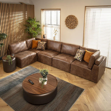 Quatropi Sectional Corner Sofa 6 Seater Modern L Shape Couch Brown Fabric