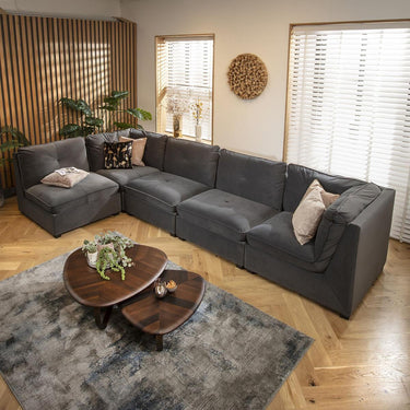 Quatropi Sectional Corner Sofa 6 Seater Modern L Shape Couch Grey Velvet Fabric