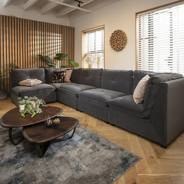 Quatropi Sectional Corner Sofa 6 Seater Modern L Shape Couch Grey Velvet Fabric