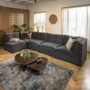 Quatropi Sectional Corner Sofa 6 Seater Modern L Shape Couch Grey Velvet Fabric