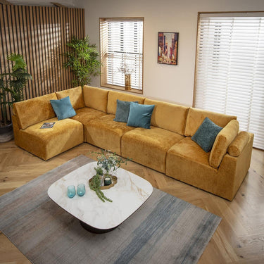 Quatropi Sectional Corner Sofa 6 Seater Modern L Shape Couch Mustard Fabric